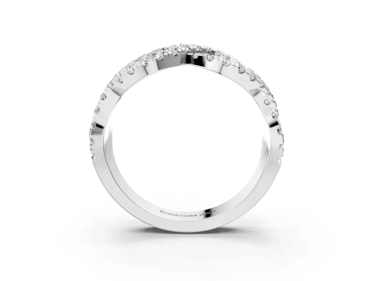 Pavé Round Diamond Infinity Twist Band with Shared Prong Setting Silver