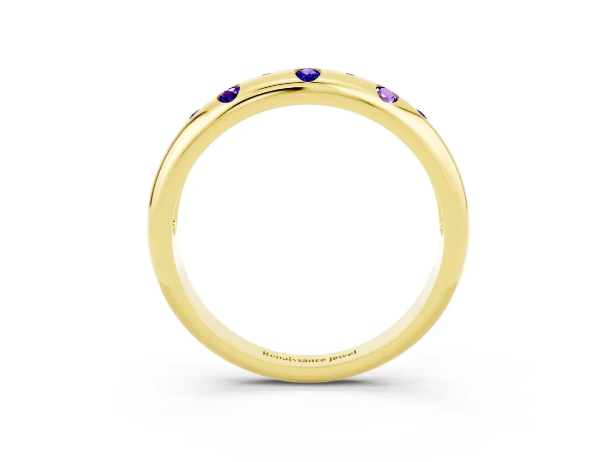 Round Tanzanite Flush-Set Comfort Fit Band Yellow gold
