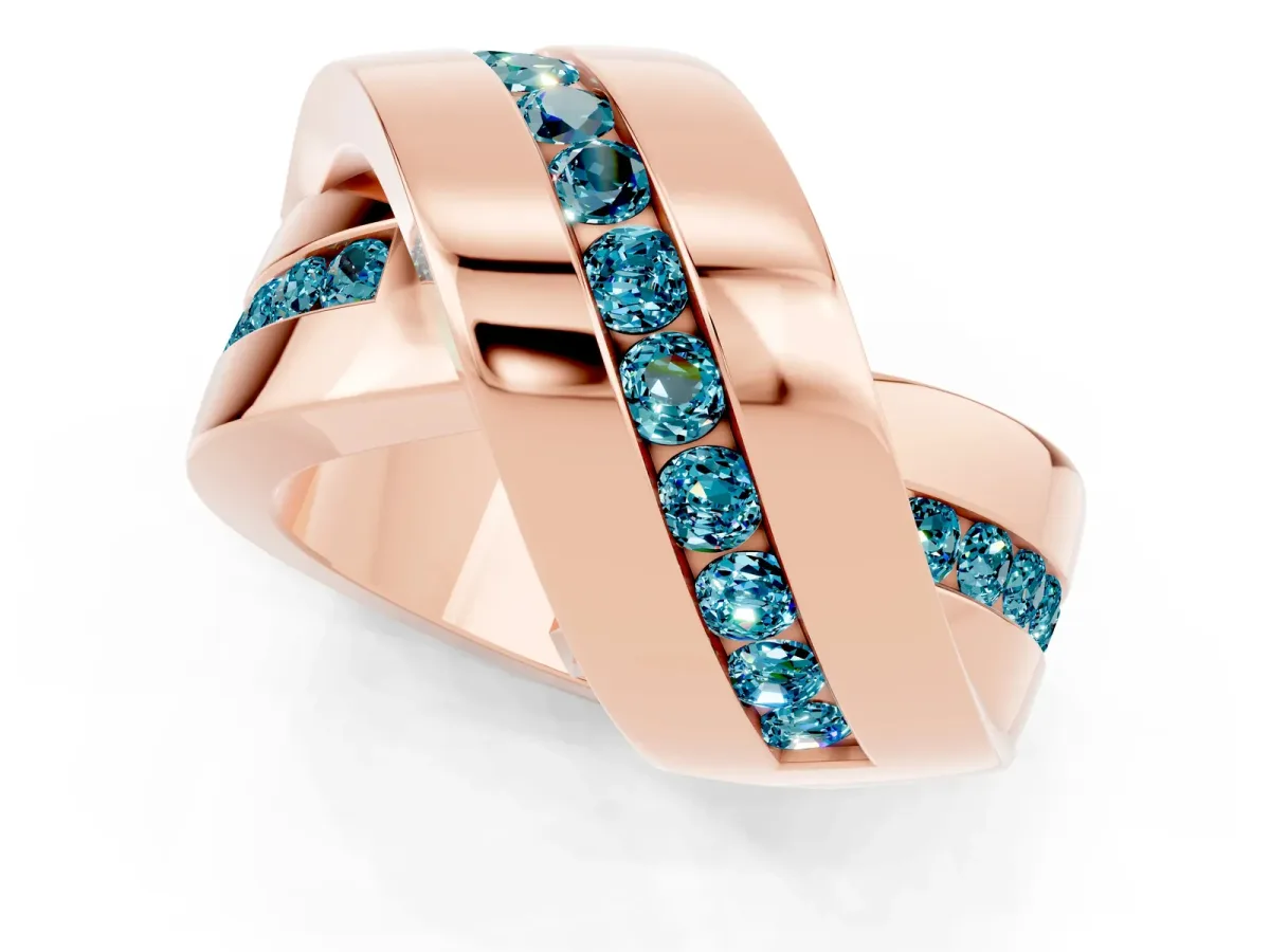 Pavé Round Blue Topaz Crossover Band with Channel Setting Rose gold