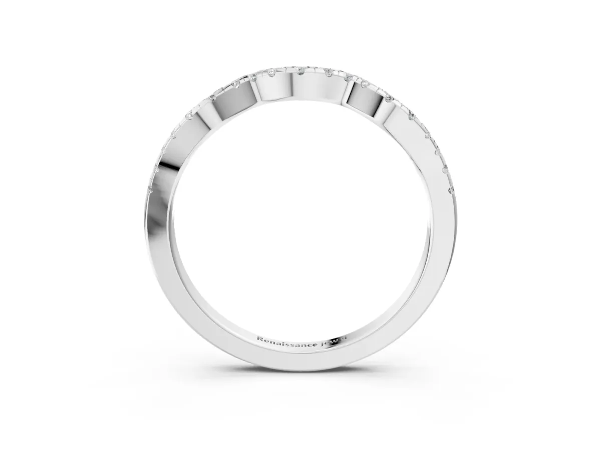 Round Diamond Pavé Curved Wedding Band White gold