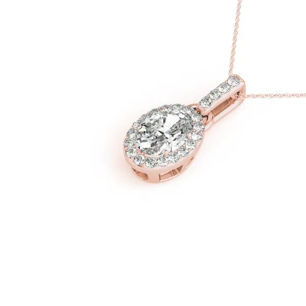 Oval Halo Diamond Pendant with Pavé Prong Setting Rose gold