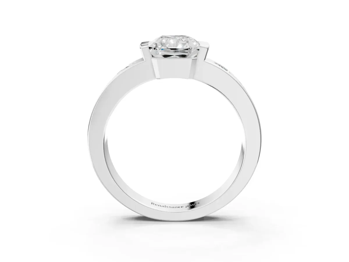 Radiant Cut Brilliant Channel-Set Diamond Ring with Bezel Prong Setting Platinum