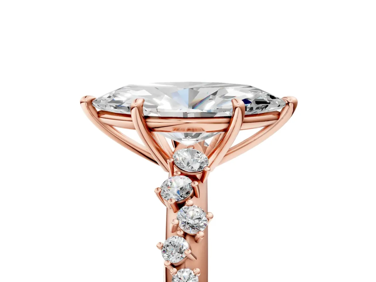 Marquise Cut Diamond Cluster Side Stone Solitaire Ring with Prong Setting Rose gold