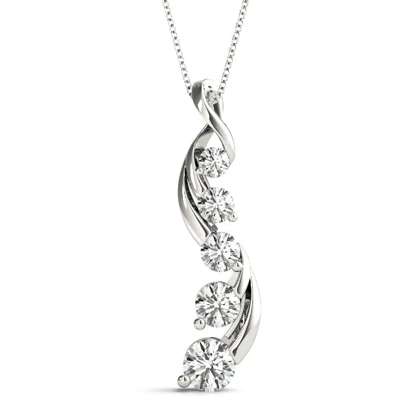 Round Brilliant Diamond Prong Set Pendant Silver