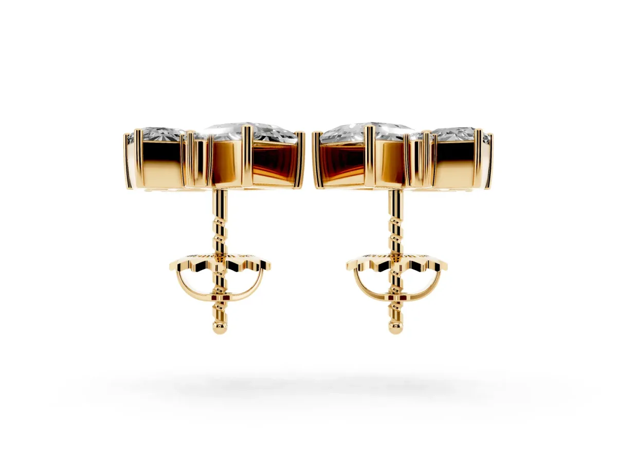Baguette and Princess Diamond Mosaic Abstract Stud Earrings Yellow gold