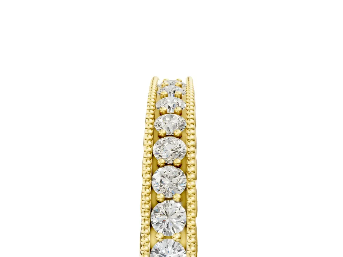 Round Diamond Milgrain Channel Set Eternity Band Yellow gold