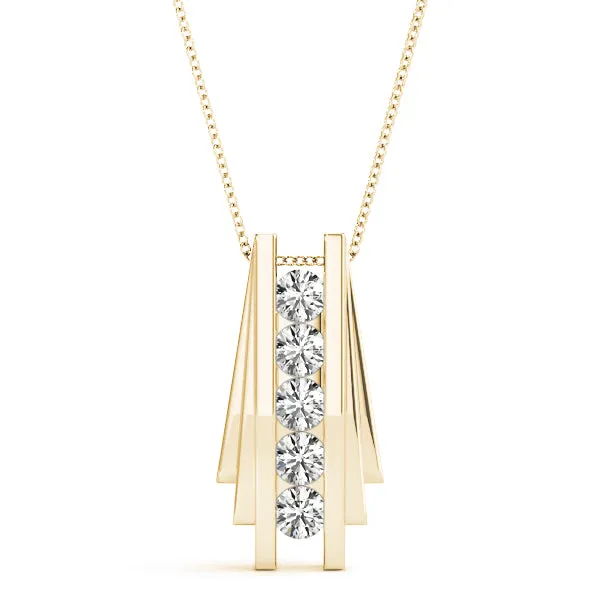 Channel Set Round Diamond Bar Pendant Yellow gold