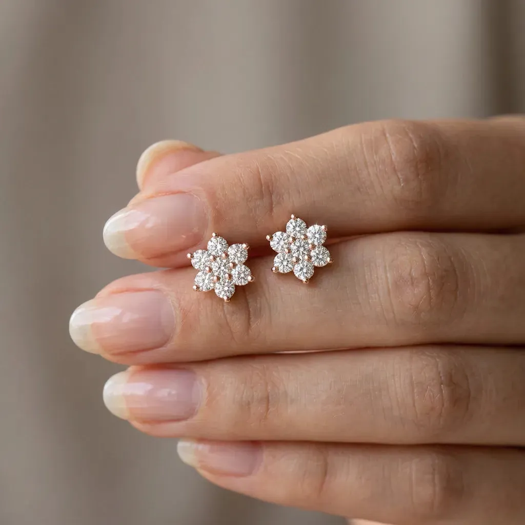 Cluster Round Diamond Stud Earrings Rose gold