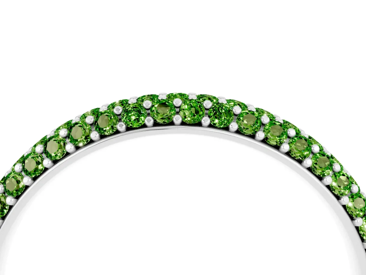 Round Peridot Pavé Eternity Band with Shared Prong Setting Silver