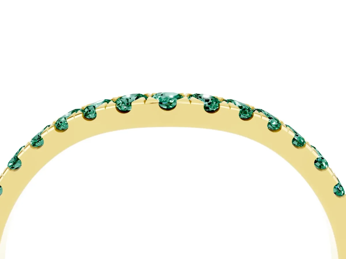 Curved Pavé Round Green Sapphire Wedding Band with Shared Prong Setting Yellow gold