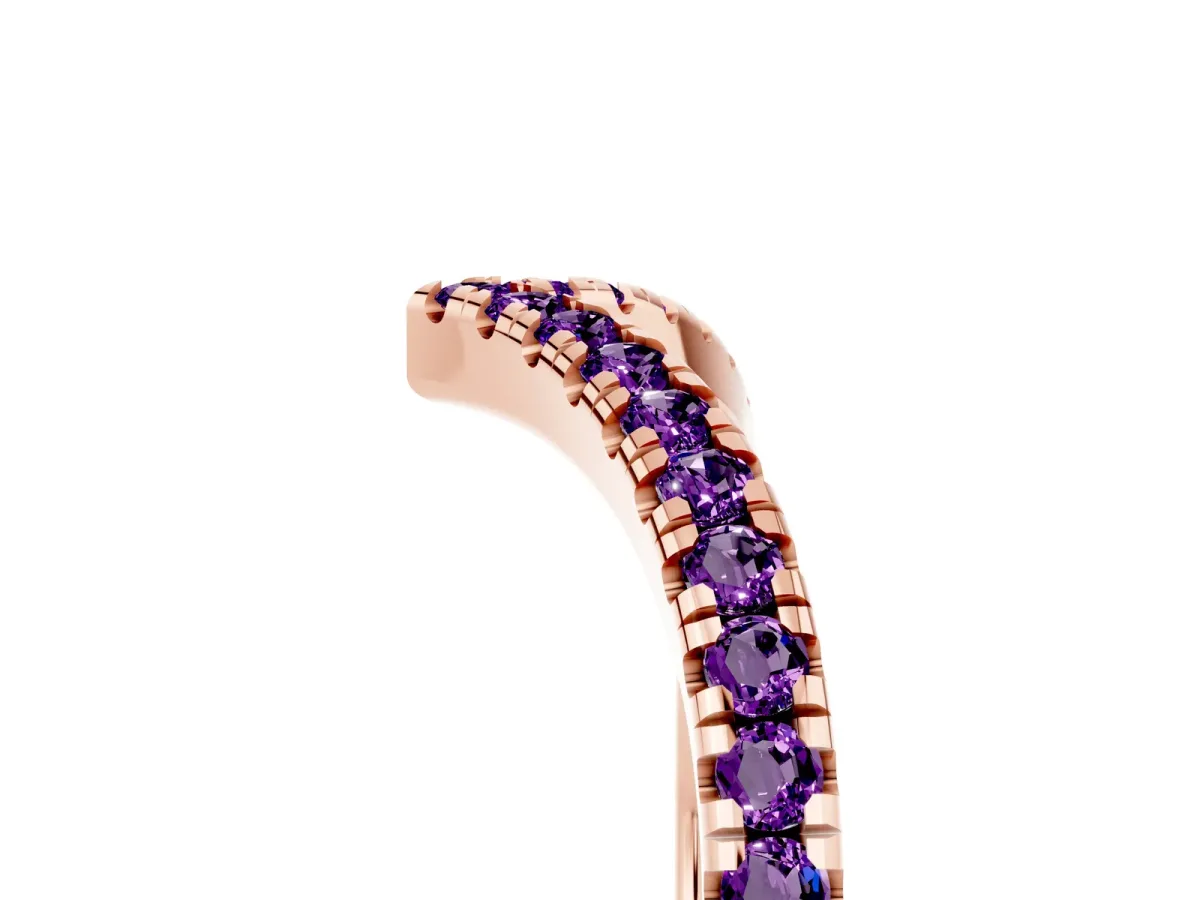Pavé Round Amethyst V-Shaped Chevron Band with Shared Prong Setting Rose gold