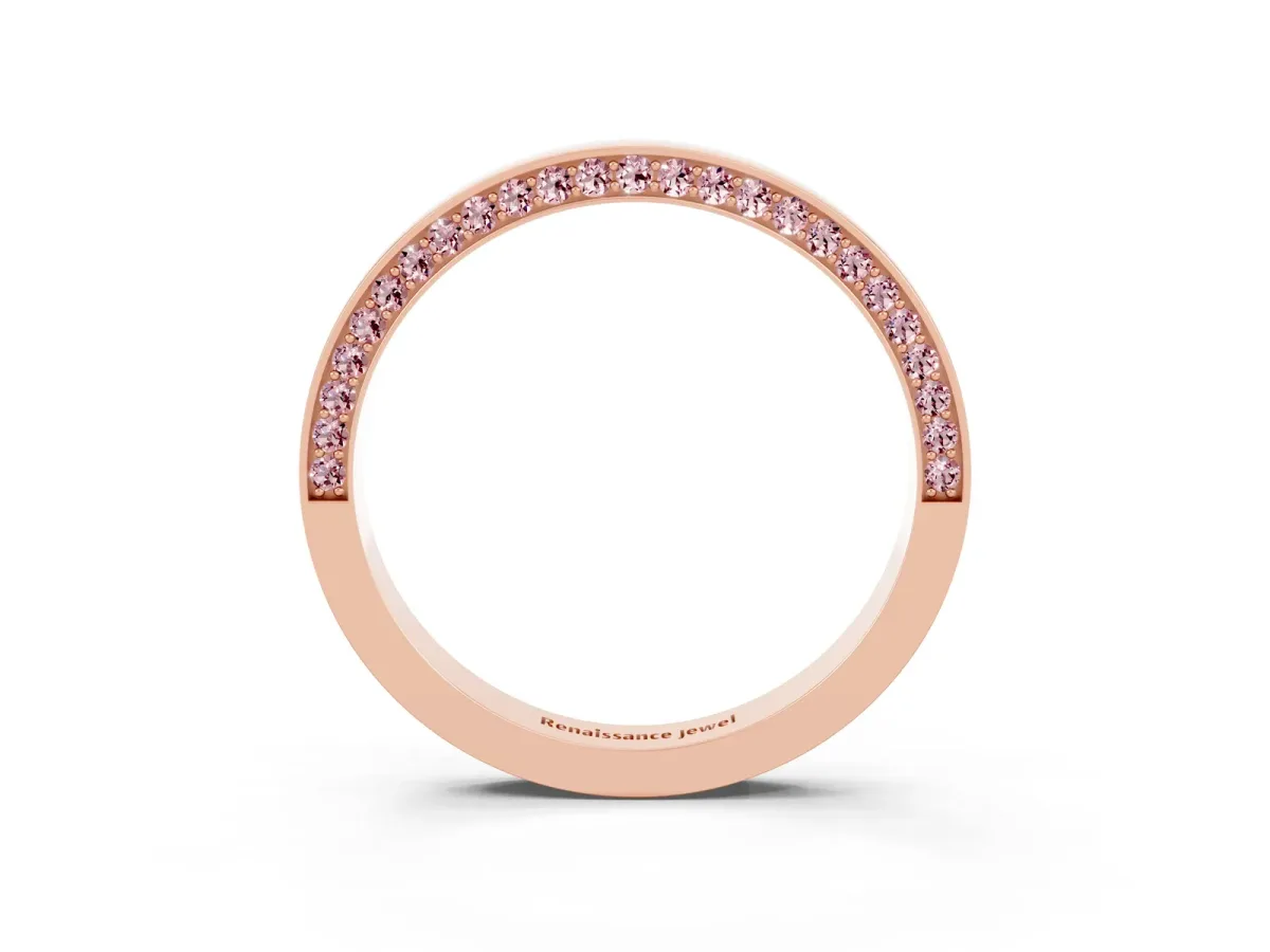 Pavé Round Morganite Channel Set Band Rose gold