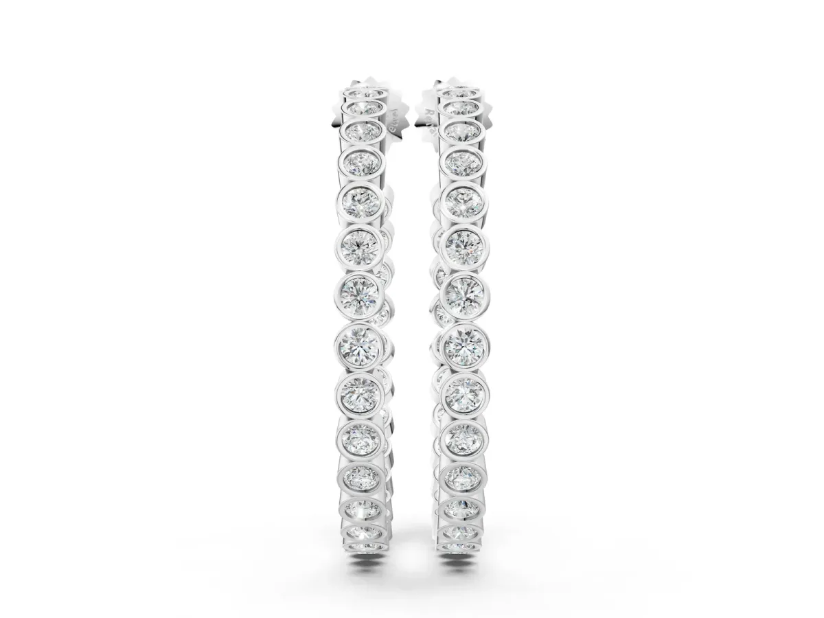 Round Diamond Bezel-Set Inside-Out Large Hoop Earrings Platinum