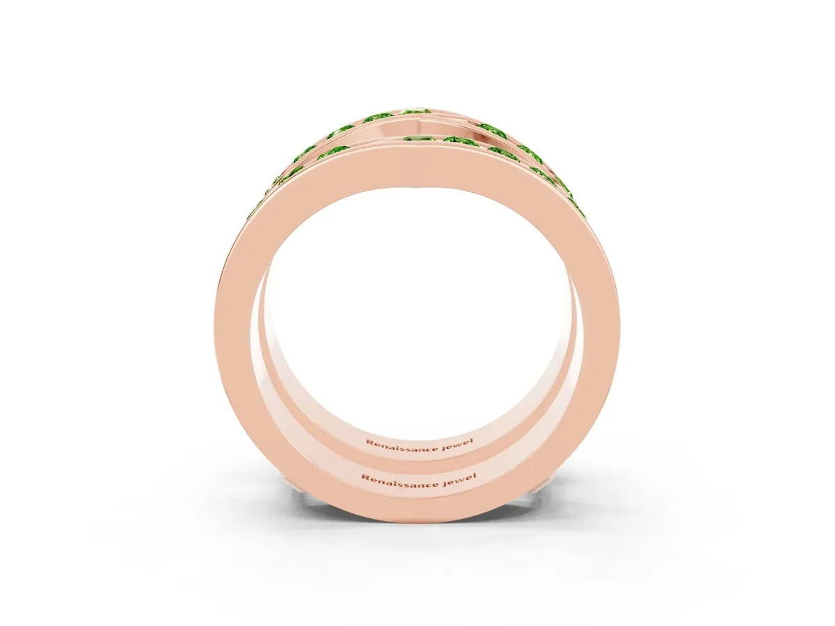 Round Peridot Channel-Set Chevron Band Rose gold