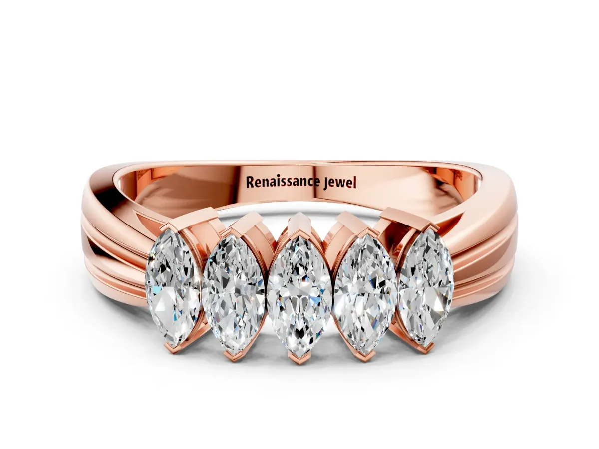 Five-Stone Marquise Diamond Split Shank Ring with Shared Prong Setting Rose gold