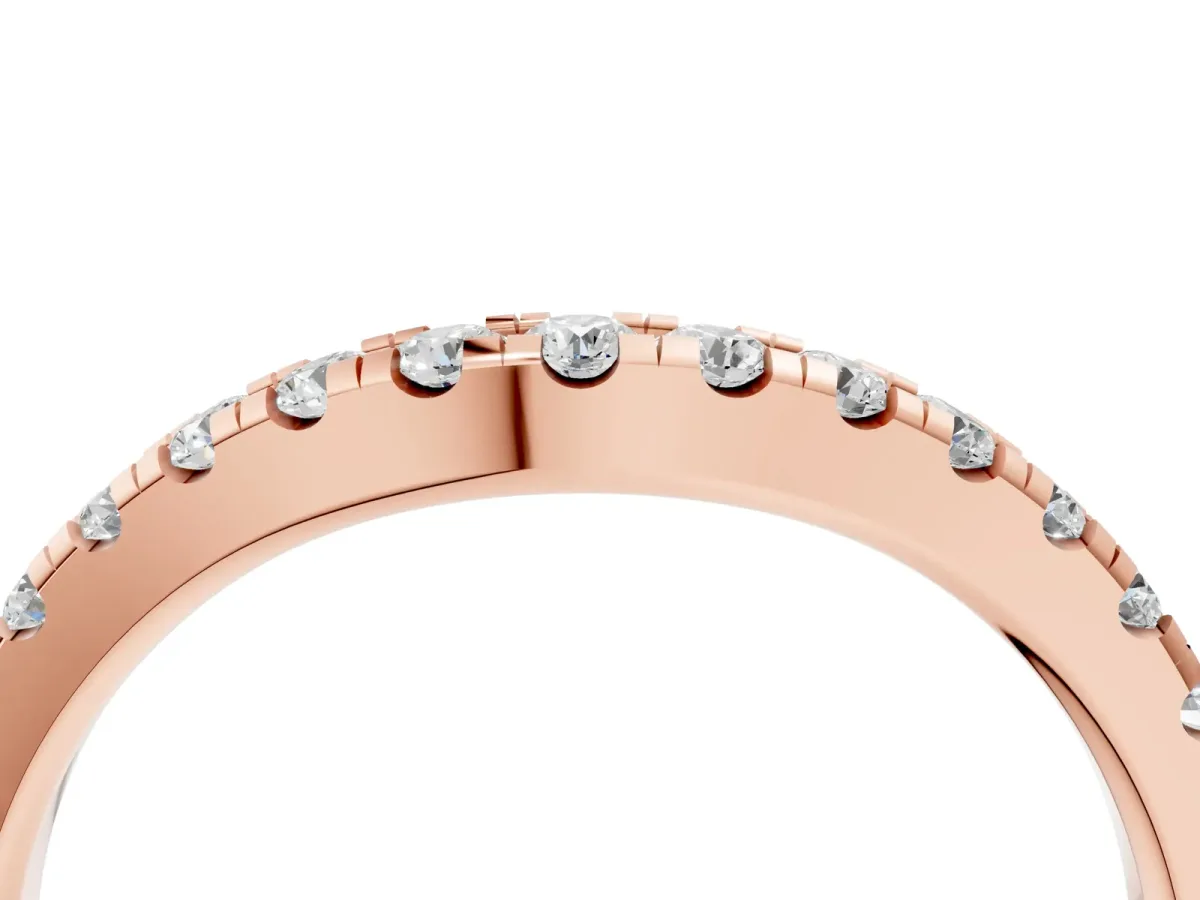 Pavé Set Round Diamond Curved Band with Shared Prong Setting Rose gold