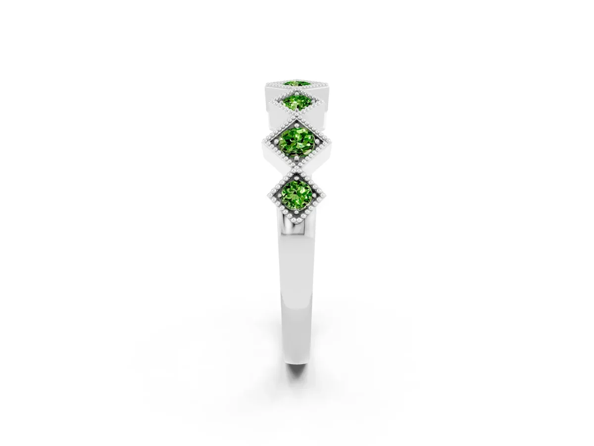 Milgrain Square Bezel Round Peridot Chevron Band Platinum