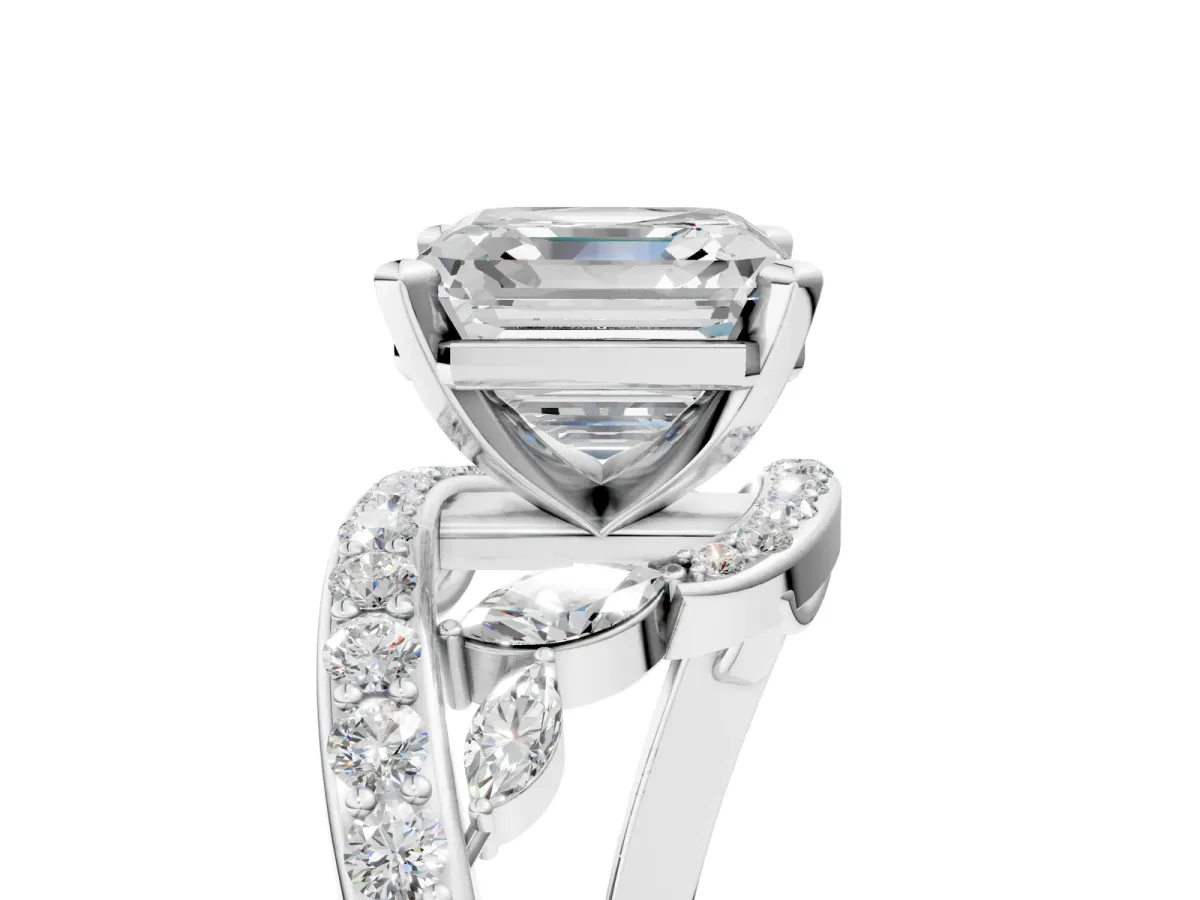Asscher Cut Solitaire with Pavé Twist Band and Four-Prong Setting Platinum