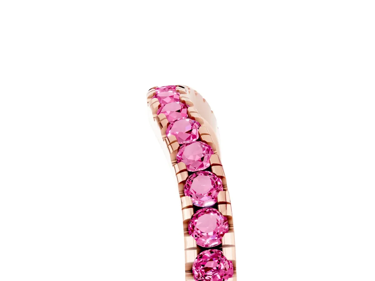 Pink Sapphire Pavé Curved Wedding Band Rose gold