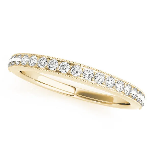 Round Diamond Pavé Set Milgrain Wedding Band Yellow gold