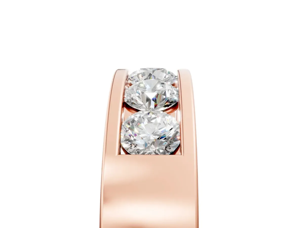 Round Diamond Linear Channel Mens Band Rose gold