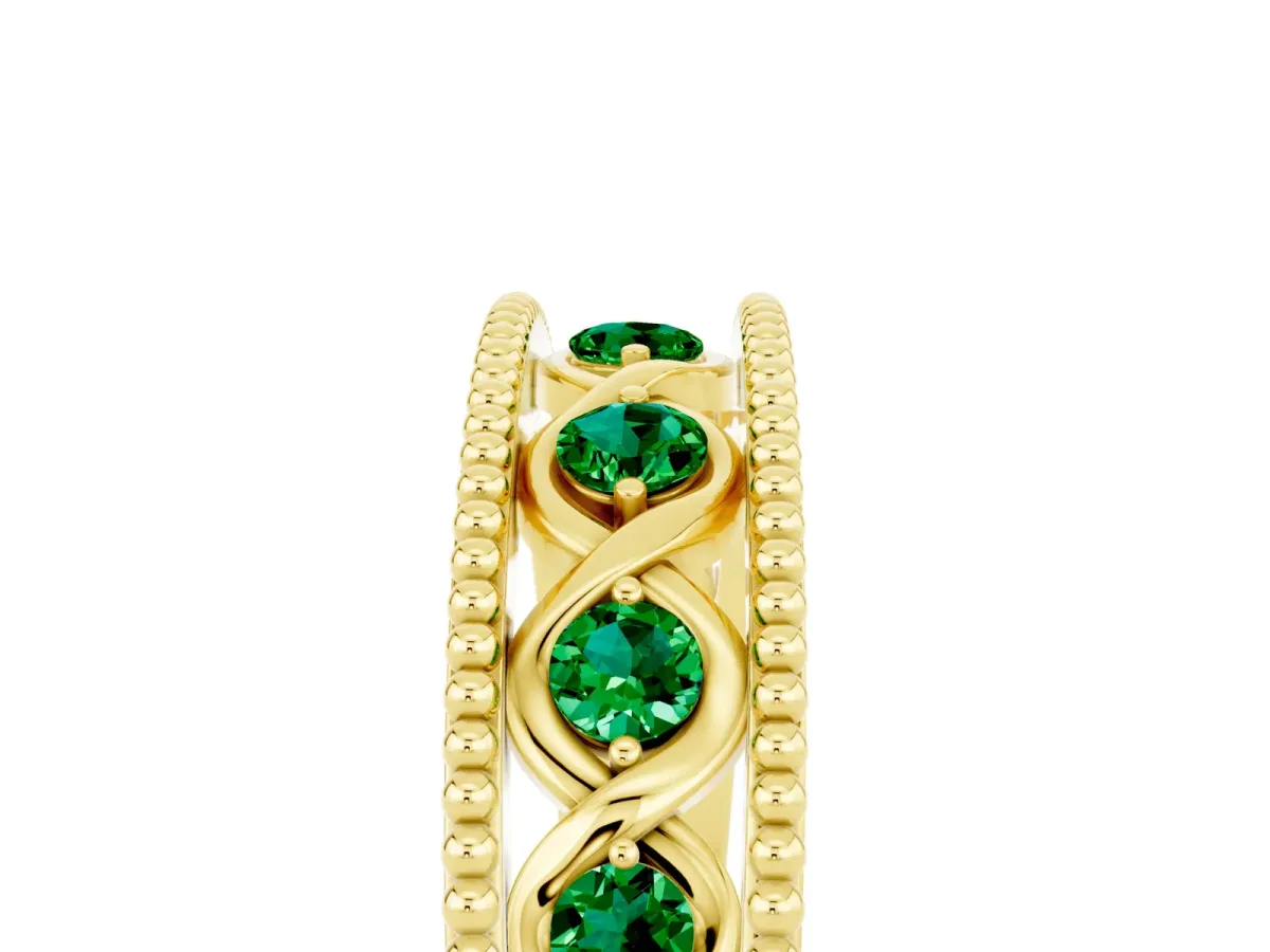 Round Emerald Twist Milgrain Band with Bezel Setting Yellow gold