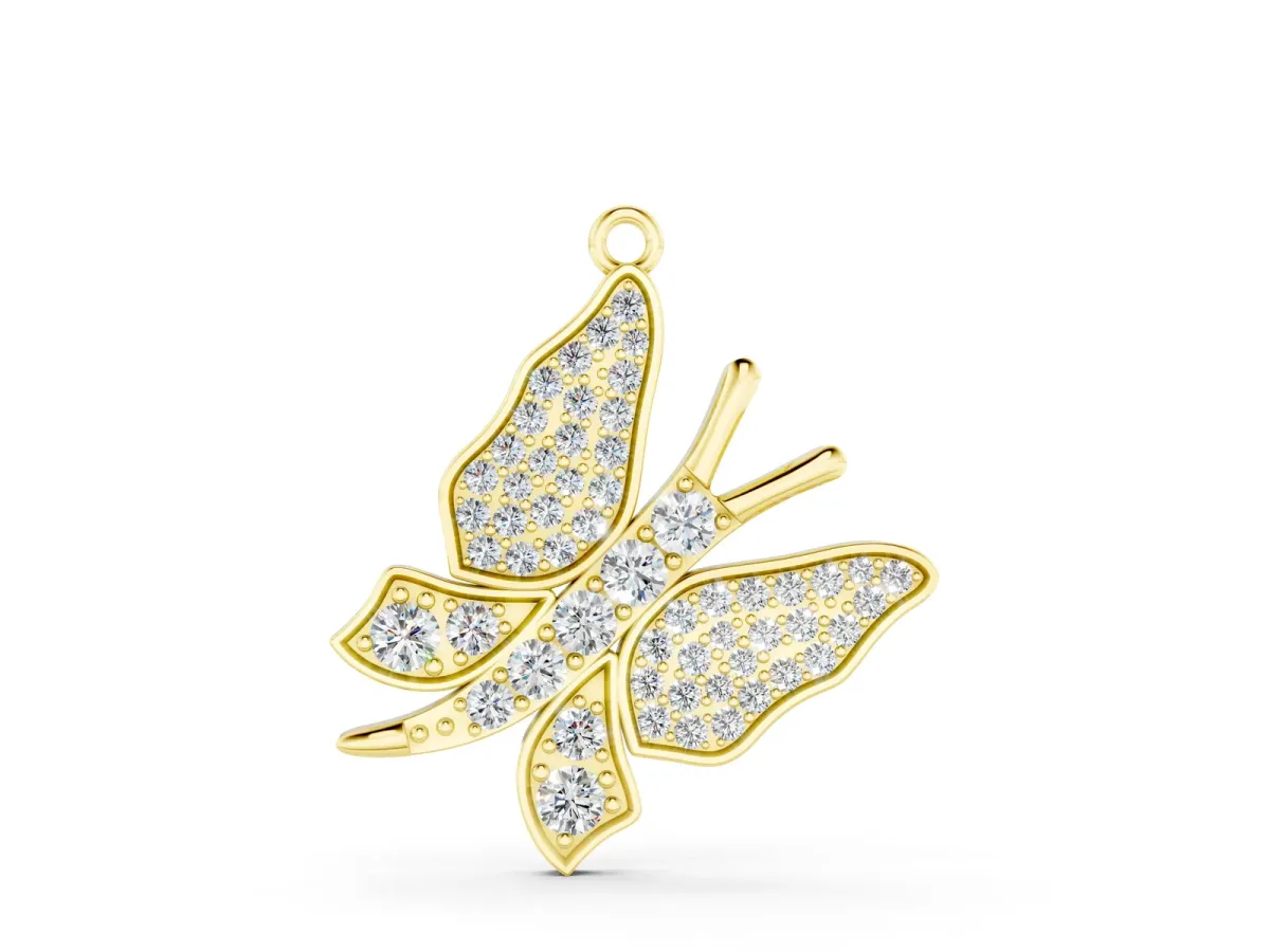 Pavé Round Diamond Butterfly Pendant Yellow gold