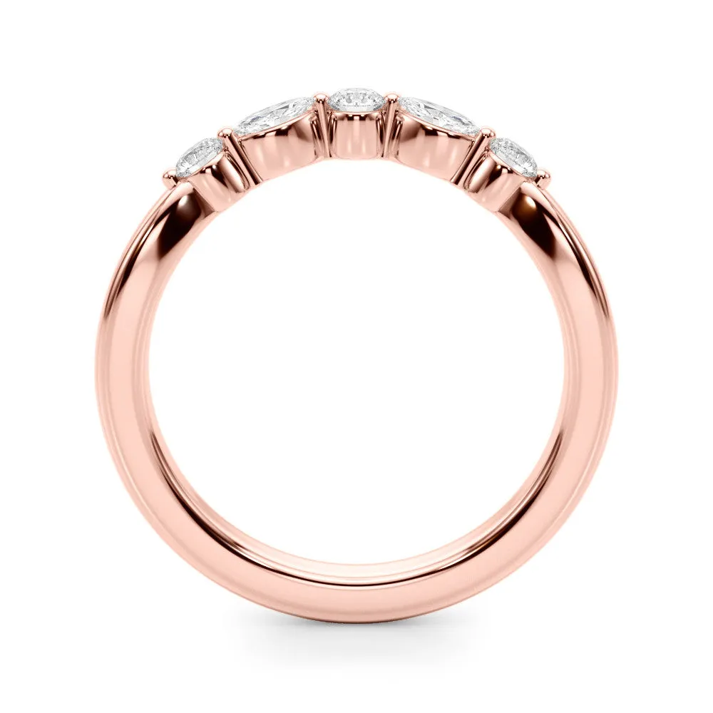 Marquise and Round Diamond Half Eternity Band with Prong Setting Rose gold