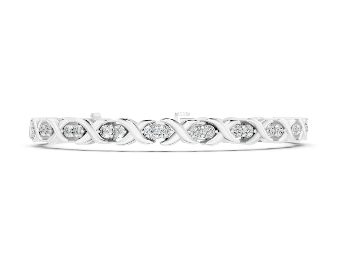 Round Diamond Tennis Bracelet with X-Link Band and Prong Setting Silver