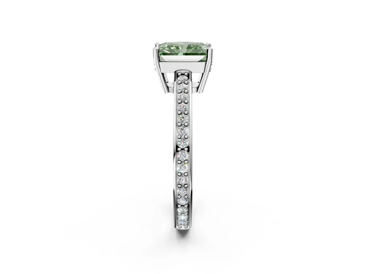 Fancy Green Radiant Cut Solitaire Pavé Band Prong Setting Ring Platinum