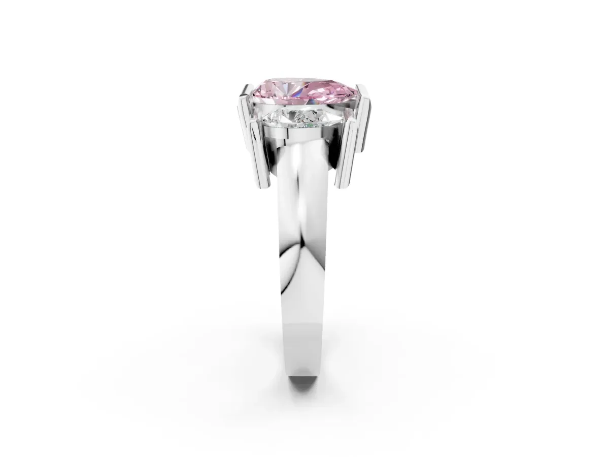 Fancy Pink Three Stone Pear Cut Cut Channel Set Diamond Ring Silver