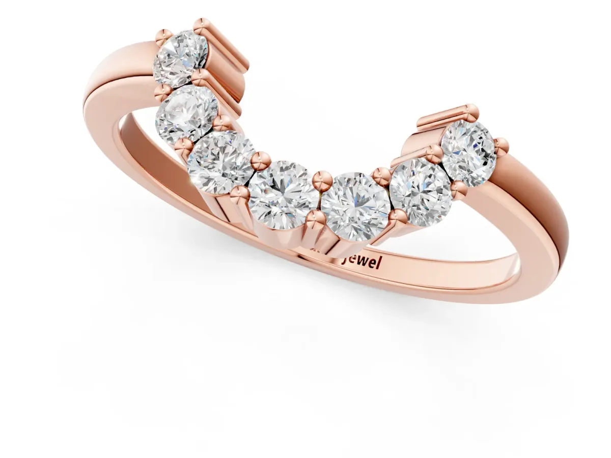 Curved Round Diamond Pave Band with Prong Setting Rose gold