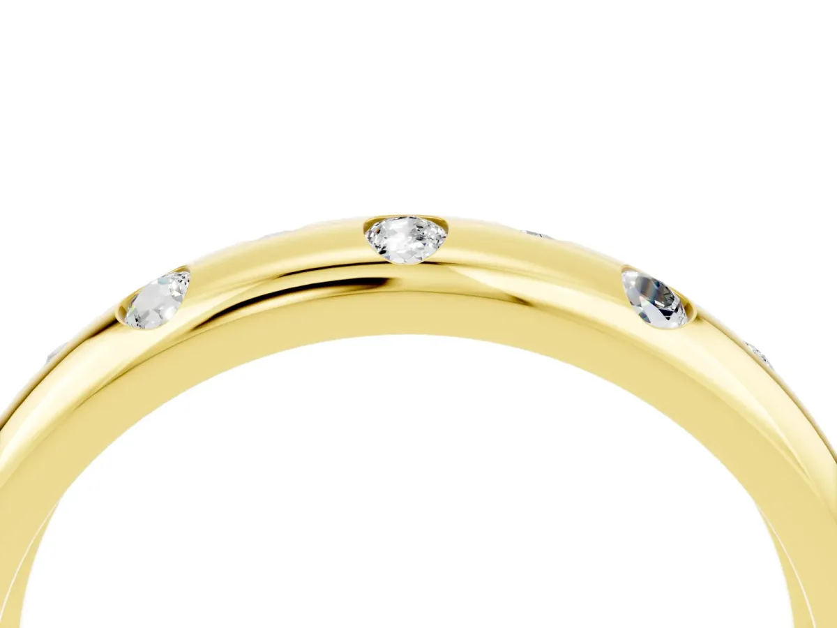 Round Moissanite Flush-Set Comfort Fit Band Yellow gold