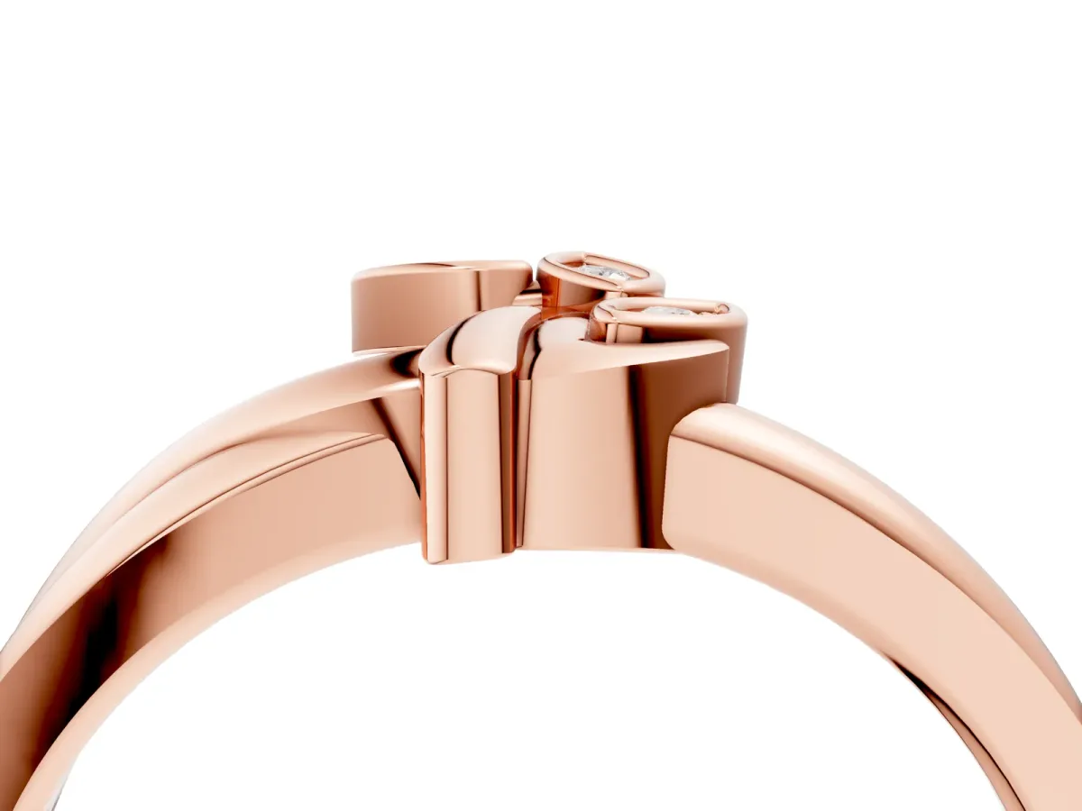 Three-Stone Round Diamond Leaf Bypass Ring with Bezel Setting Rose gold