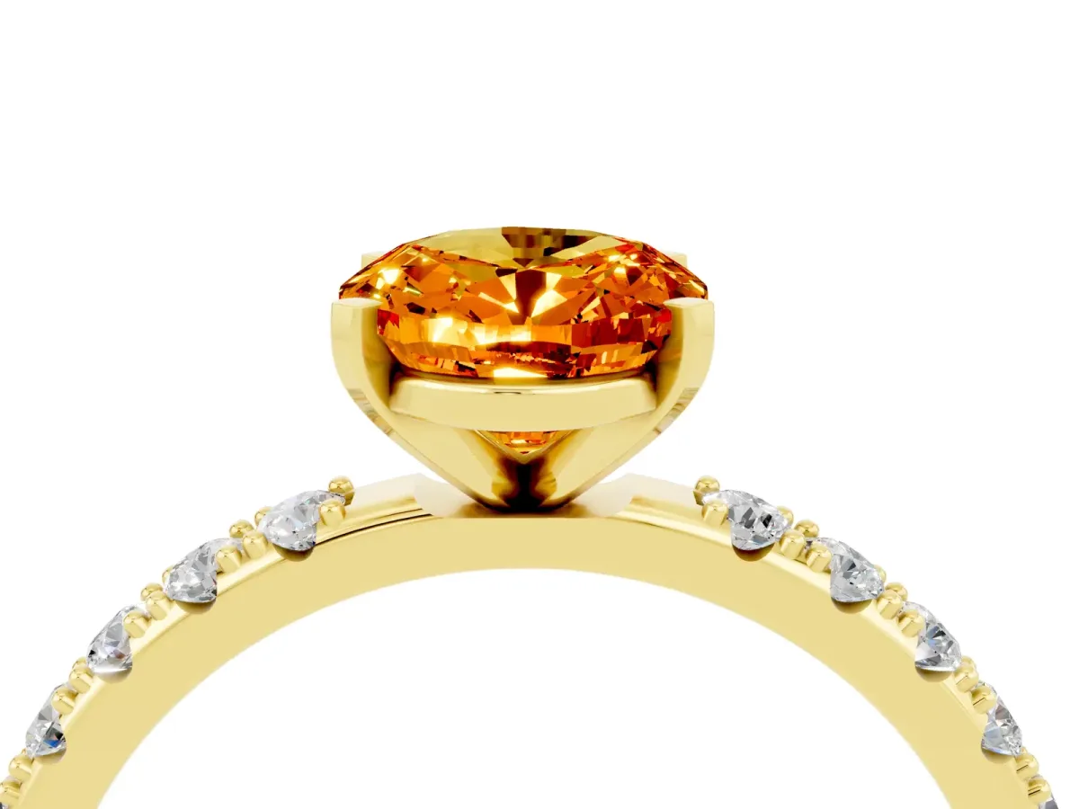 Oval Cut Citrine Solitaire Pavé Band with Four-Prong Setting Yellow gold