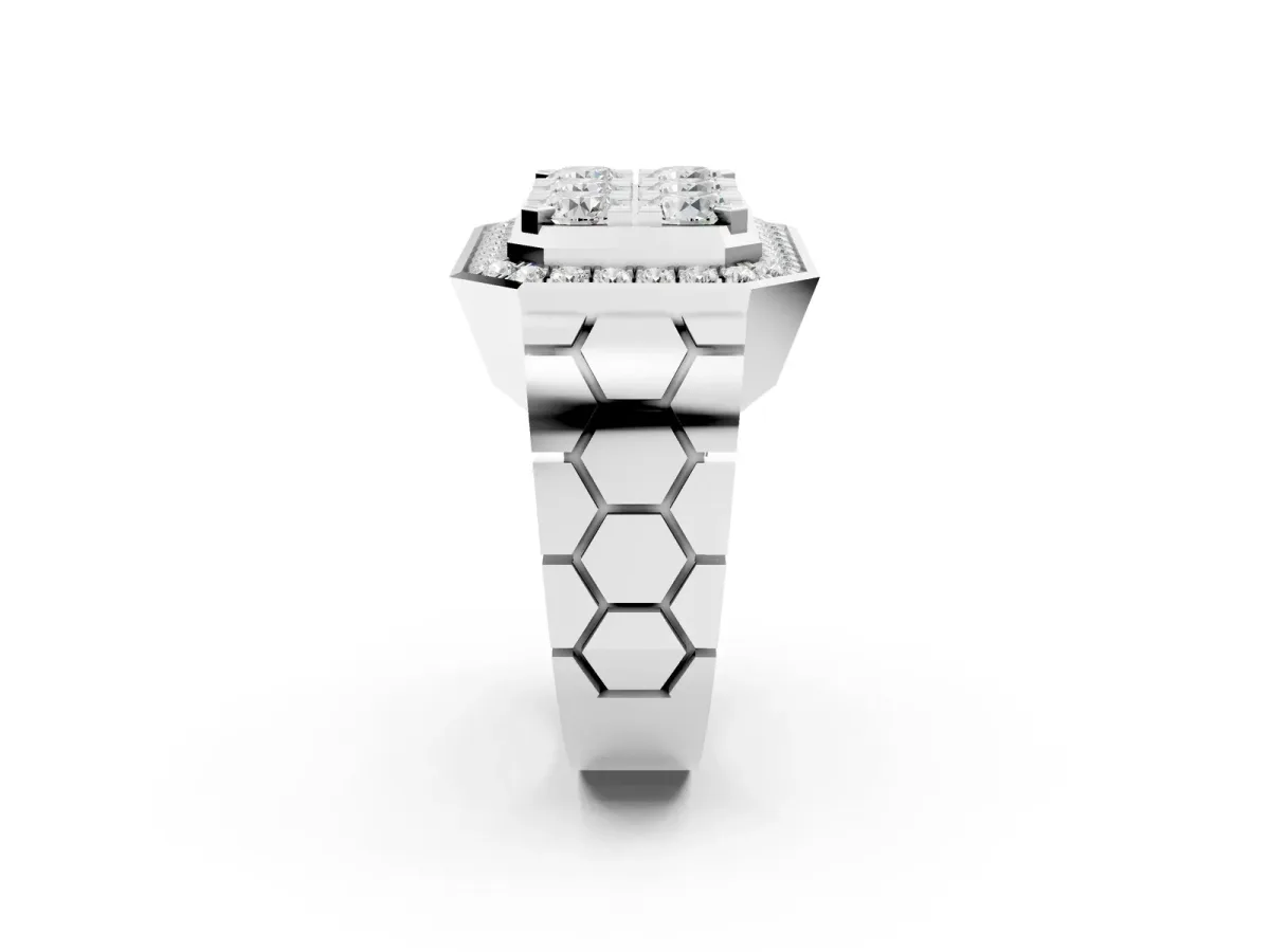 Round Diamond Cluster Halo Mens Ring White gold