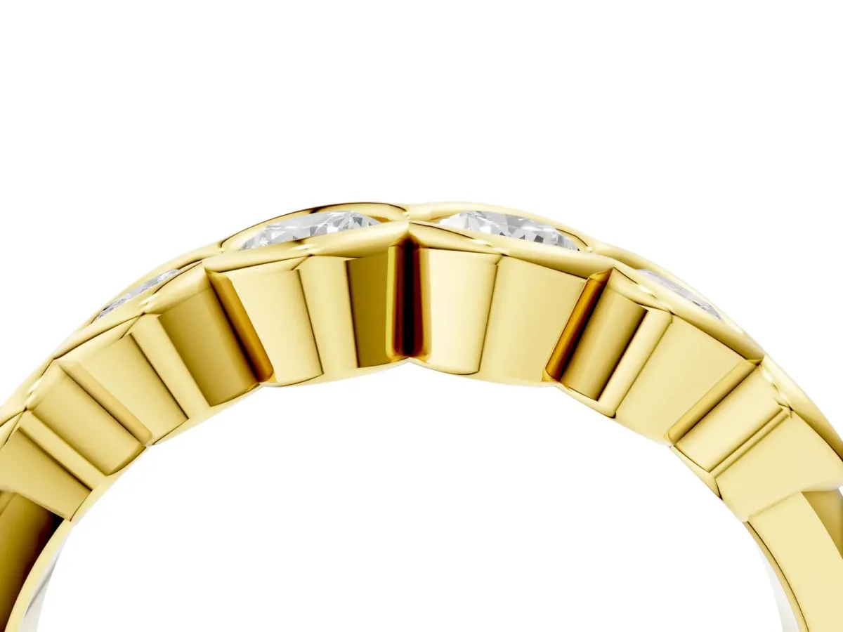 Round Diamond Scalloped Bezel Set Eternity Band Yellow gold