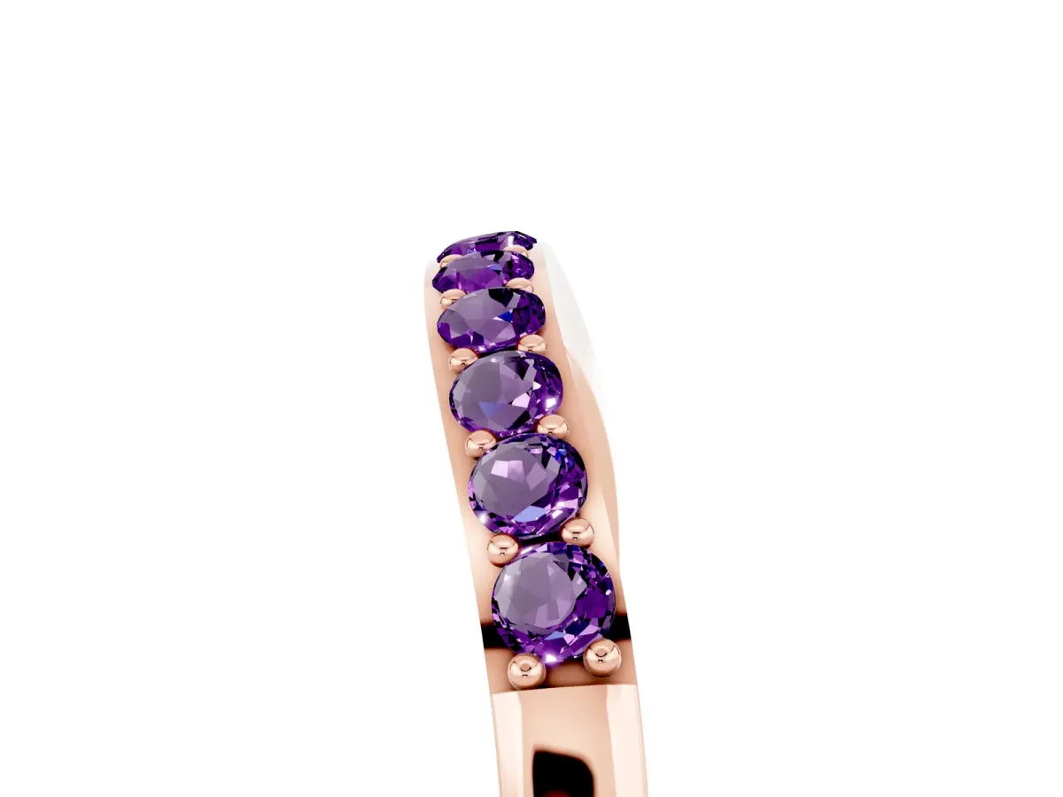 Round Amethyst Curved Wedding Band with Channel Setting Rose gold