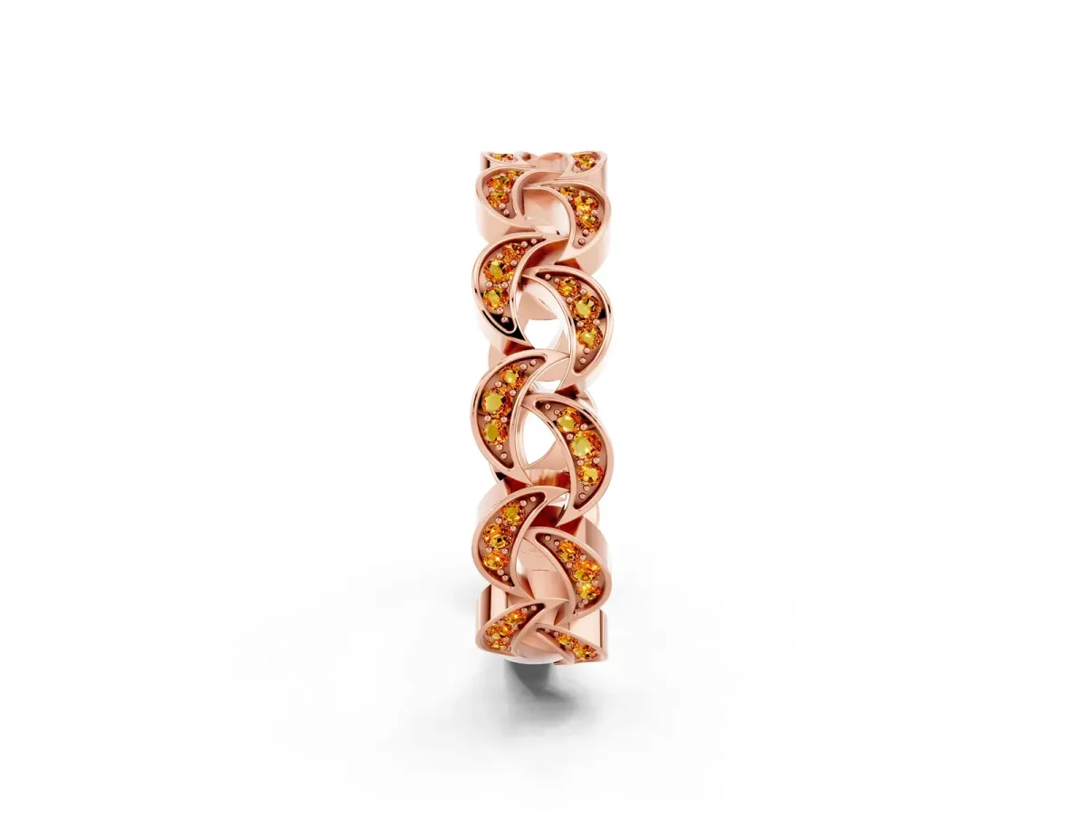 Pavé Round Citrine Interlocking Eternity Band with Bezel Prong Setting Rose gold