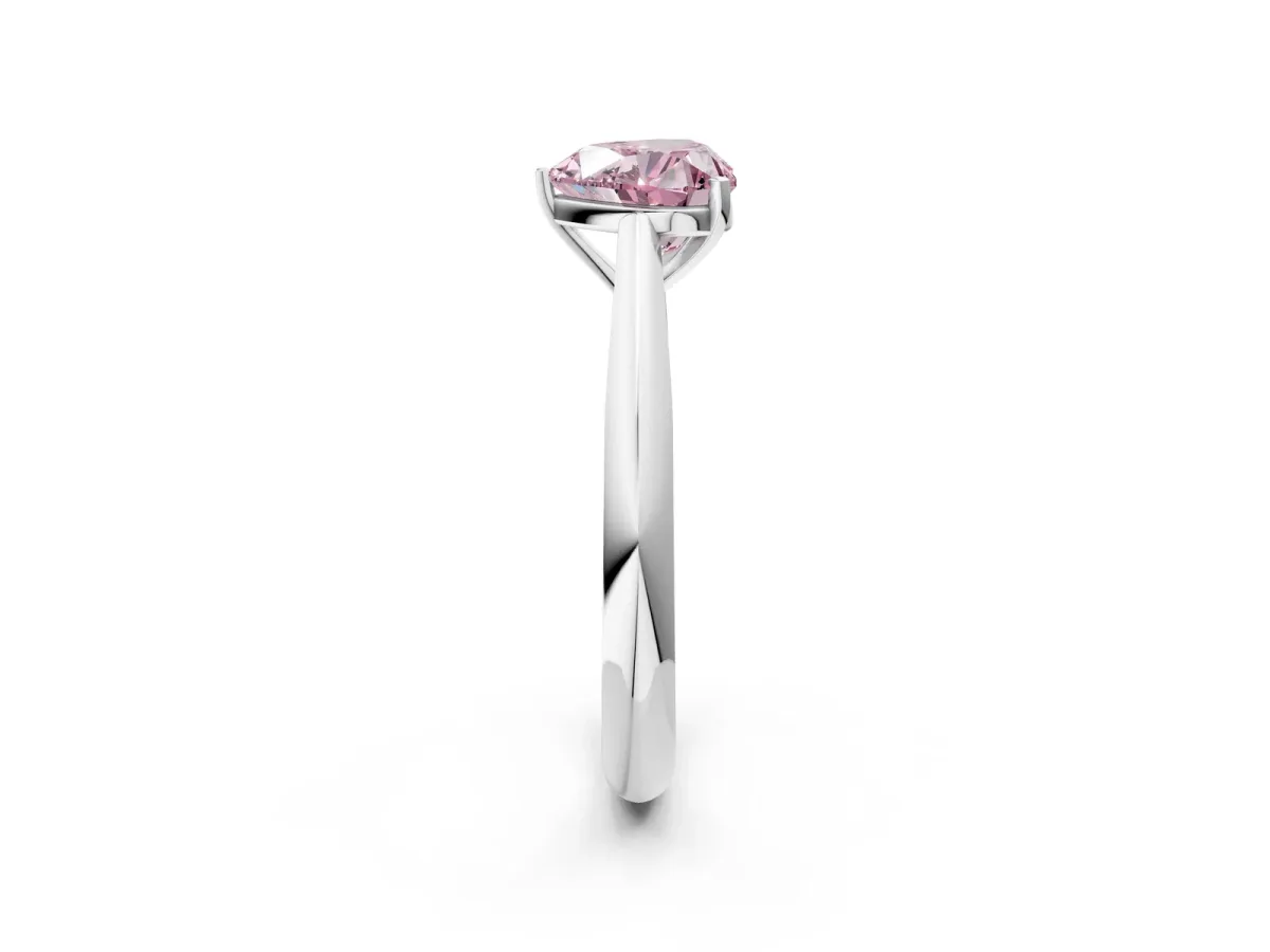 Fancy Pink Heart Cut Diamond Solitaire Engagement Ring with Cathedral Setting and Four-Prong Mount Silver