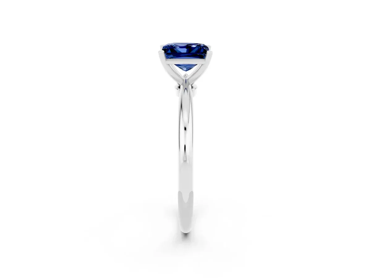 Princess Cut Blue Sapphire Solitaire Ring with Six-Prong Setting and Classic Band Silver