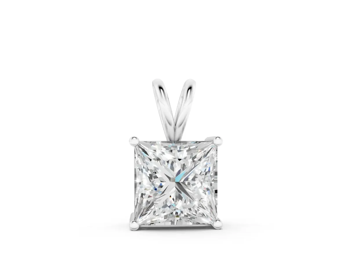 Princess Diamond Solitaire Pendant with Four Prong Setting White gold