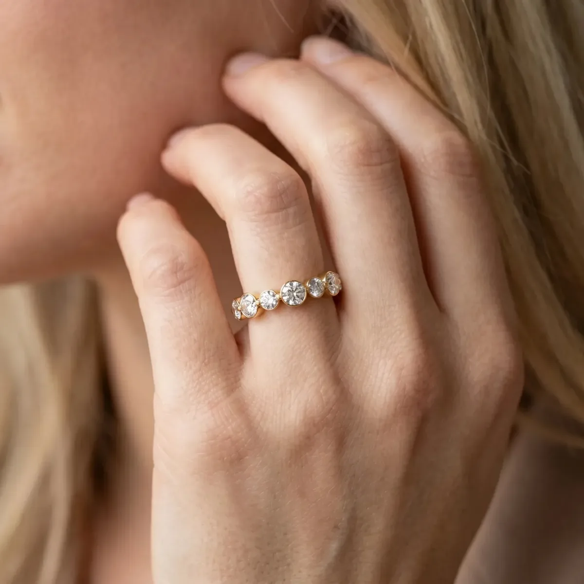 Round Diamond Scalloped Prong Set Eternity Band Yellow gold