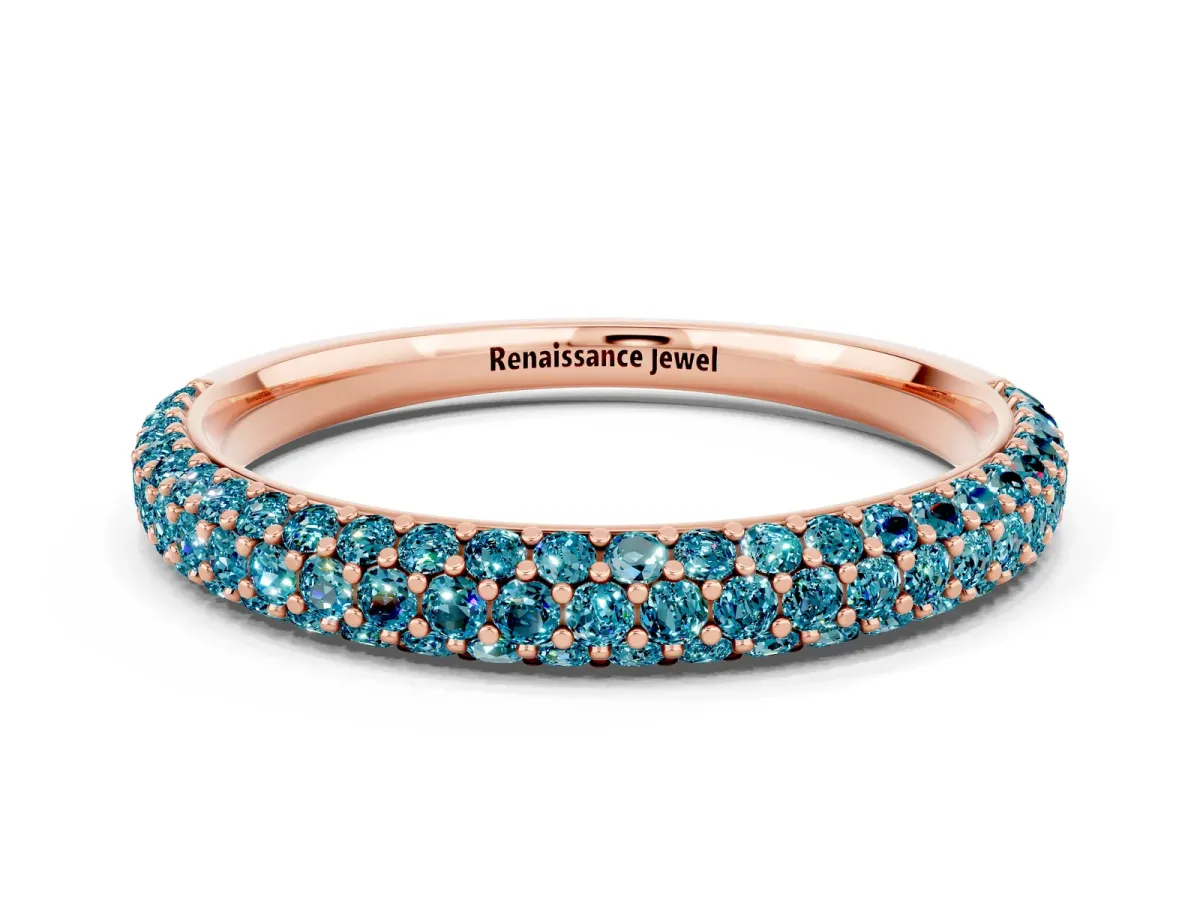 Round Blue Topaz Pavé Eternity Band with Shared Prong Setting Rose gold