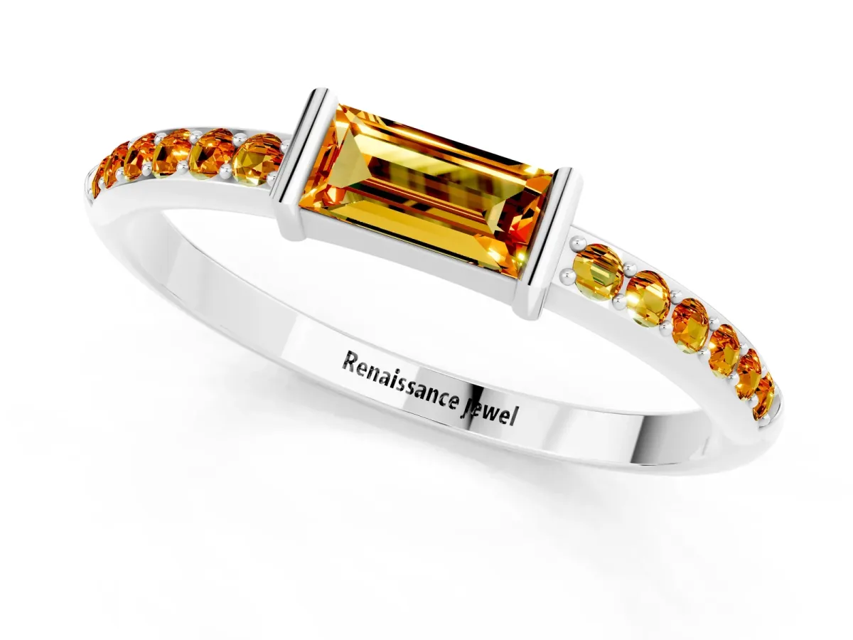 Baguette Citrine Pavé Band with Bar Setting Platinum