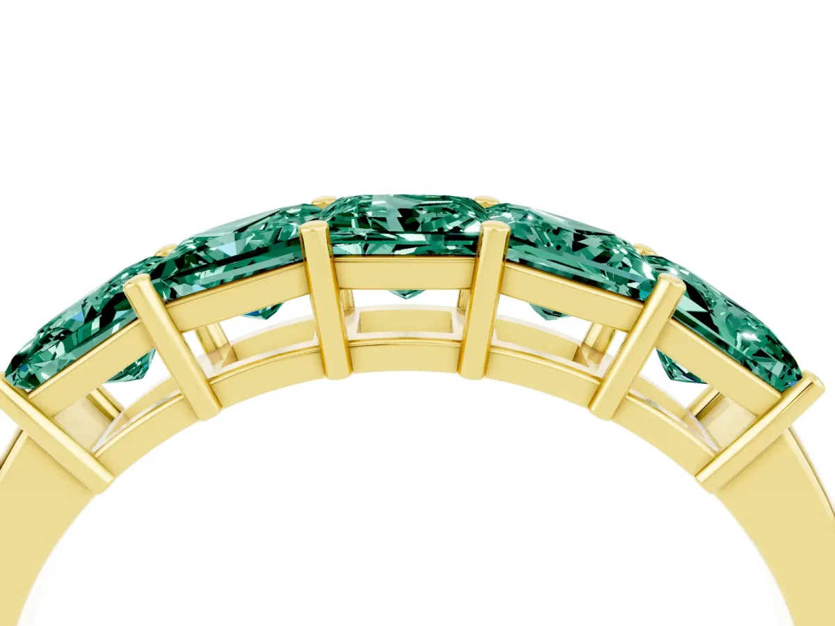 Princess Cut Five-Stone Green Sapphire Band with Prong Setting Yellow gold