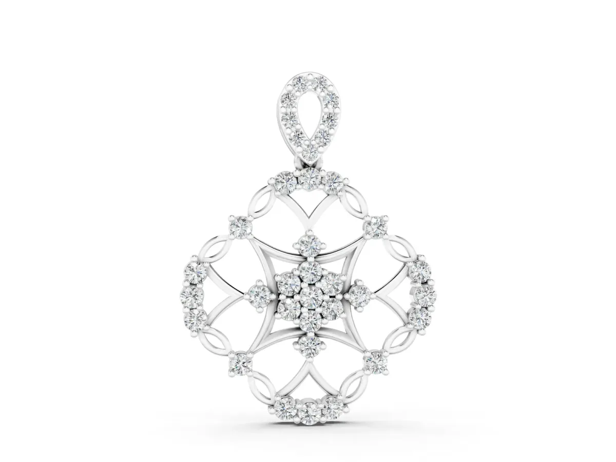 Round Diamond Halo Pendant with Pavé Setting White gold