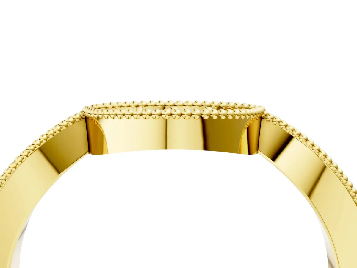 Pavé Round Diamond Contour Milgrain Band Yellow gold