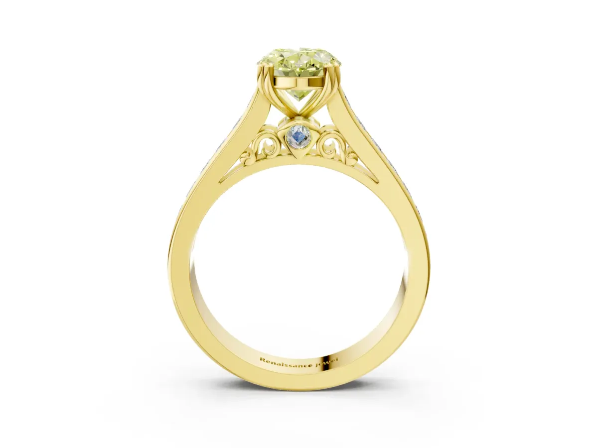 Fancy Yellow Oval Cut Cut Channel Set Solitaire Engagement Ring with Prong Setting Yellow gold