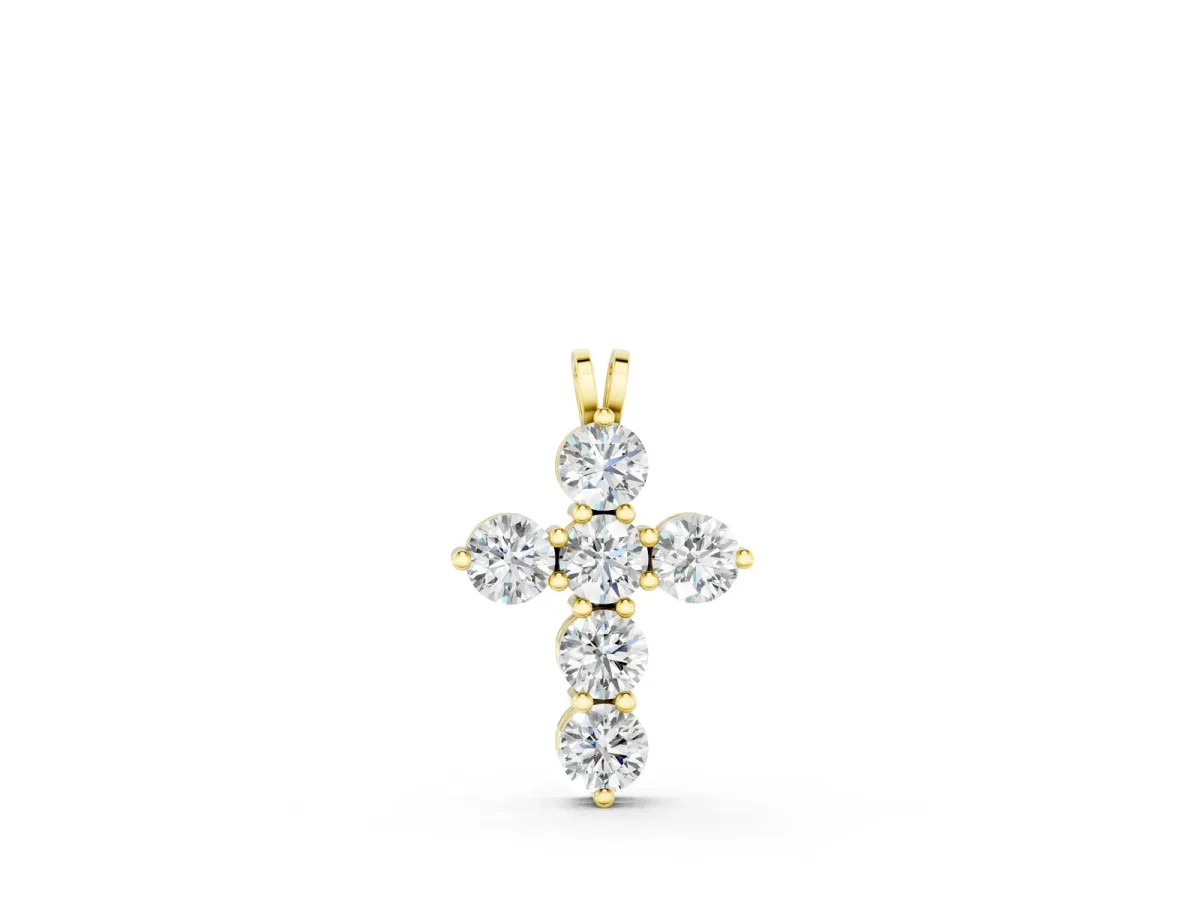 Round Diamond Prong Set Cross Pendant Yellow gold